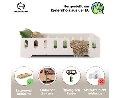 Einzelbett für Kinder mit Rausfallschutz und Lattenrost TILA 2 Montessori Holz