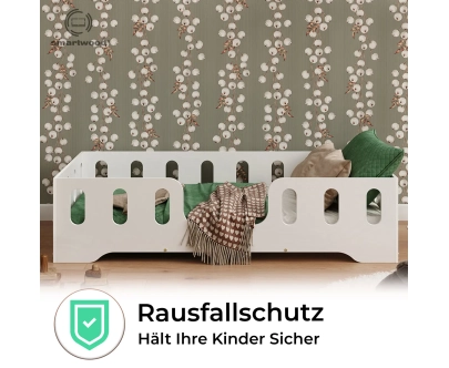 Einzelbett für Kinder mit Rausfallschutz und Lattenrost TILA 2 Montessori Holz