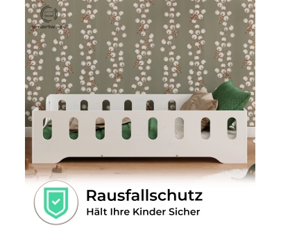 Einzelbett für Kinder mit Rausfallschutz und Lattenrost TILA 2 Montessori Holz