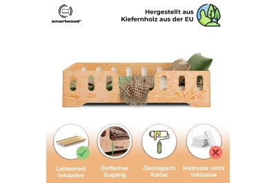 Einzelbett für Kinder mit Rausfallschutz und Lattenrost TILA 2 Montessori Holz