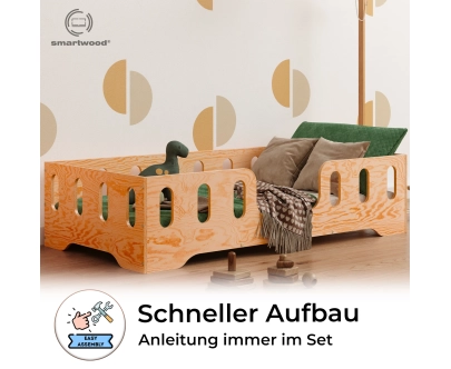 Einzelbett für Kinder mit Rausfallschutz und Lattenrost TILA 2 Montessori Holz