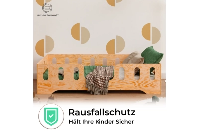 Einzelbett für Kinder mit Rausfallschutz und Lattenrost TILA 2 Montessori Holz