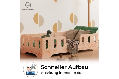 Einzelbett für Kinder mit Rausfallschutz und Lattenrost TILA 2 Montessori Holz