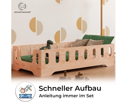 Einzelbett für Kinder mit Rausfallschutz und Lattenrost TILA 2 Montessori Holz