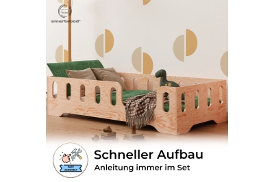 Einzelbett für Kinder mit Rausfallschutz und Lattenrost TILA 2 Montessori Holz