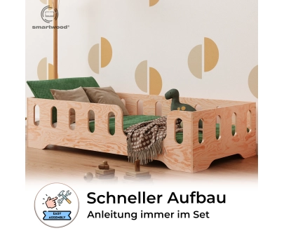 Einzelbett für Kinder mit Rausfallschutz und Lattenrost TILA 2 Montessori Holz