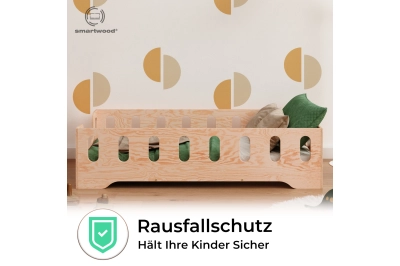 Einzelbett für Kinder mit Rausfallschutz und Lattenrost TILA 2 Montessori Holz