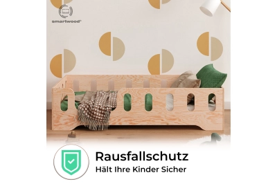 Einzelbett für Kinder mit Rausfallschutz und Lattenrost TILA 2 Montessori Holz