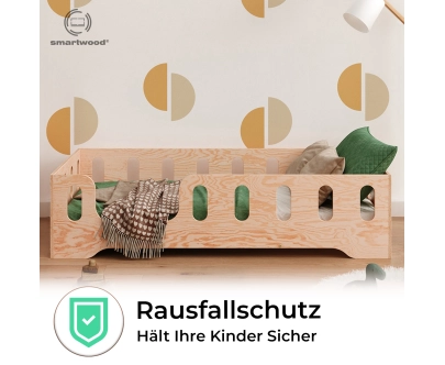 Einzelbett für Kinder mit Rausfallschutz und Lattenrost TILA 2 Montessori Holz