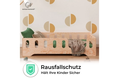 Einzelbett für Kinder mit Rausfallschutz und Lattenrost TILA 2 Montessori Holz
