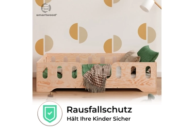 Einzelbett für Kinder mit Rausfallschutz und Lattenrost TILA 2 Montessori Holz