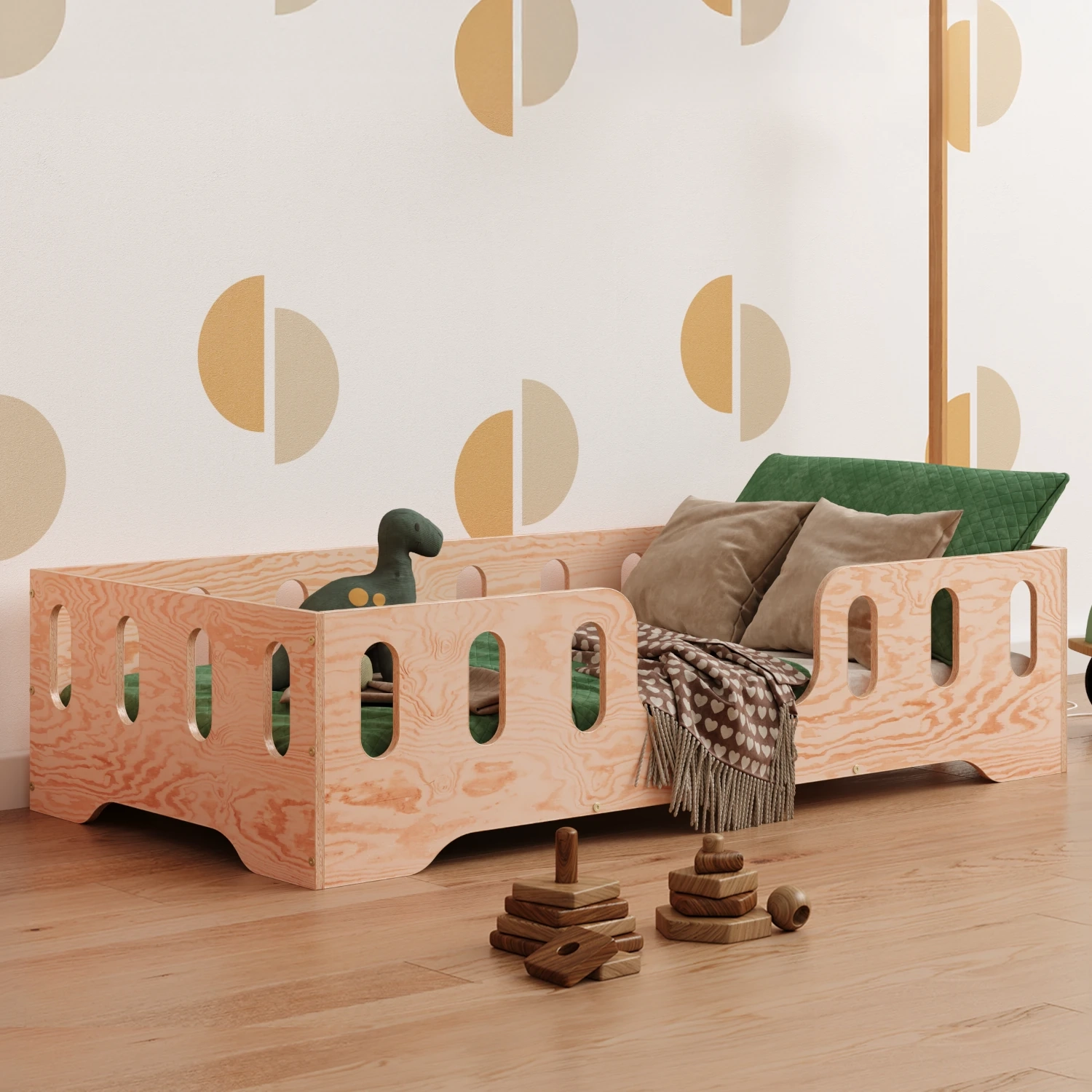 Einzelbett für Kinder mit Rausfallschutz und Lattenrost TILA 2 Montessori Holz,  - Naturholz, 120x200 XL | Smartwood