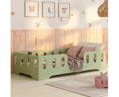 Einzelbett für Kinder mit Rausfallschutz und Lattenrost TILA 2 Montessori Holz