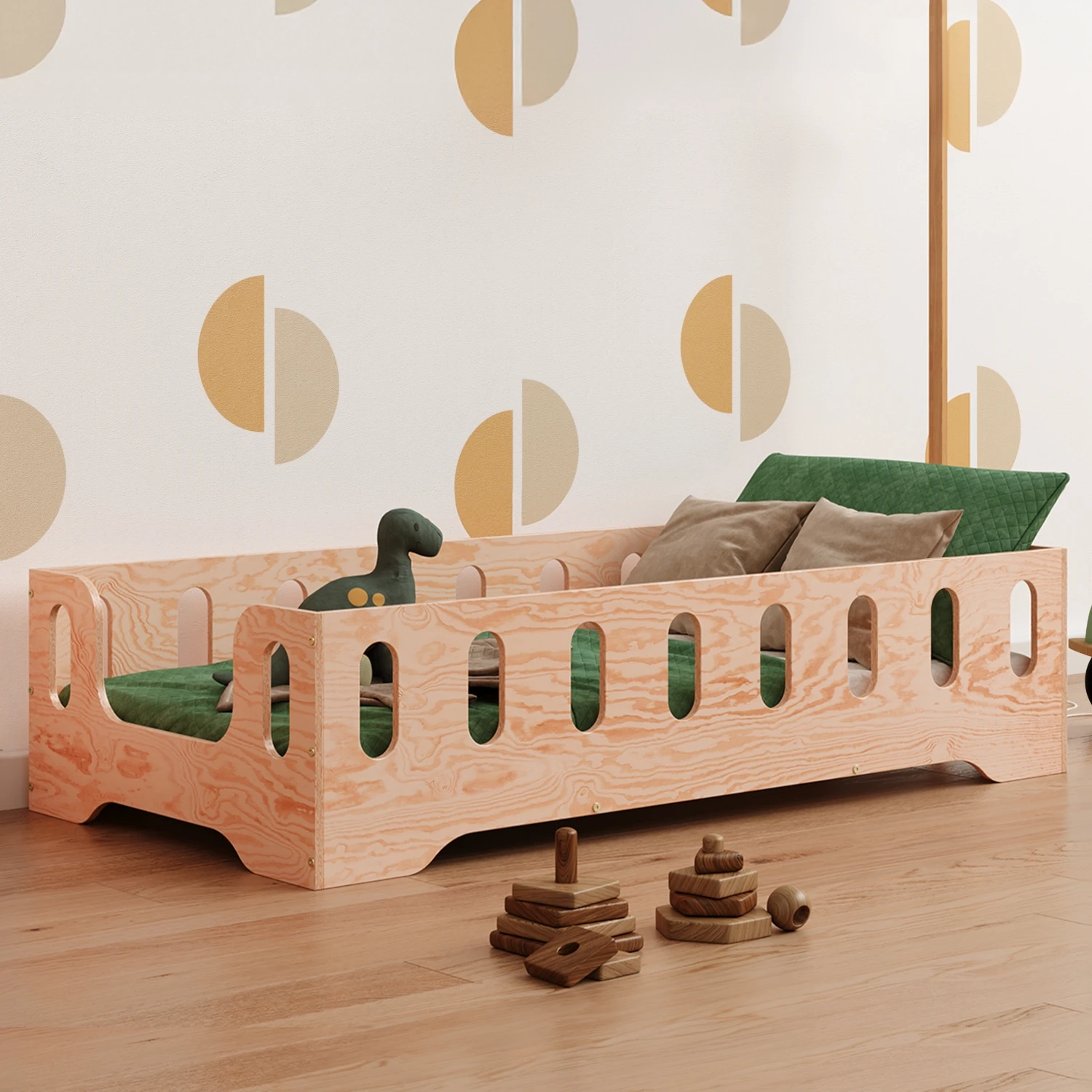 Einzelbett für Kinder mit Rausfallschutz und Lattenrost TILA 2 Montessori Holz,  - Naturholz, 60x120 | Smartwood