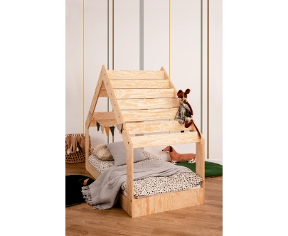 Hausbett für Kinder mit niedriger Konstruktion und Lattenrost MOON G Montessori Holz