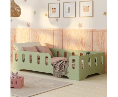Einzelbett für Kinder mit Rausfallschutz und Lattenrost TILA 2 Montessori Holz