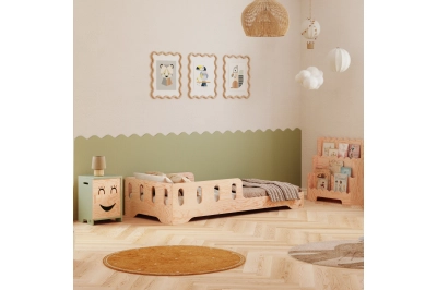 Einzelbett für Kinder mit Rausfallschutz und Lattenrost TILA 6 Montessori Kiefer