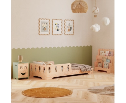Einzelbett für Kinder mit Rausfallschutz und Lattenrost TILA 6 Montessori Holz