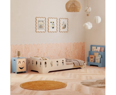 Einzelbett für Kinder mit Rausfallschutz und Lattenrost TILA 6 Montessori Holz