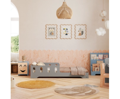 Einzelbett für Kinder mit Rausfallschutz und Lattenrost TILA 6 Montessori Holz