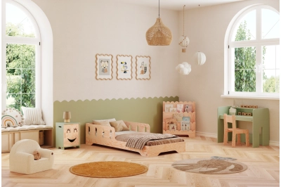 Einzelbett für Kinder mit Rausfallschutz und Lattenrost TILA 6 Montessori Kiefer
