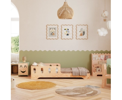 Einzelbett für Kinder mit Rausfallschutz und Lattenrost TILA 6 Montessori Holz