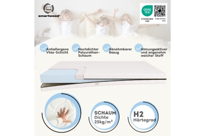 Set Schaumstoffmatratze 12 cm mit Bettlaken für Kinder mittlerer Härtegrad (H2)