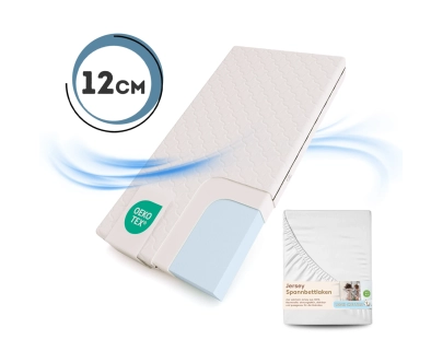 Set Schaumstoffmatratze 12 cm mit Bettlaken für Kinder mittlerer Härtegrad (H2)