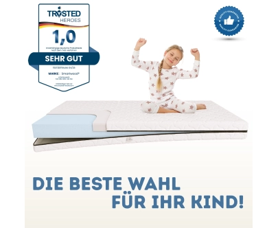 Set Schaumstoffmatratze 14 cm mit Bettlaken für Kinder mittlerer Härtegrad (H2) - Größe XL