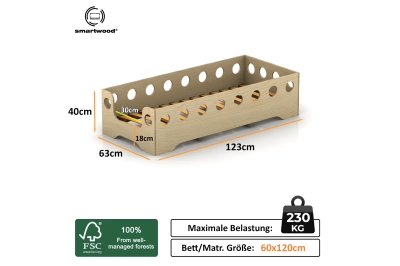Einzelbett für Kinder mit Rausfallschutz und Lattenrost TILA 4 Montessori Holz