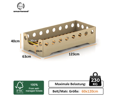 Einzelbett für Kinder mit Rausfallschutz und Lattenrost TILA 4 Montessori Holz