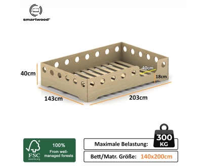 Einzelbett für Kinder mit Rausfallschutz und Lattenrost TILA 4 Montessori Holz