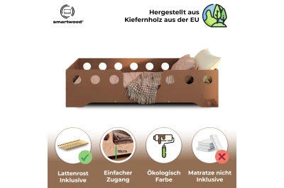 Einzelbett für Kinder mit Rausfallschutz und Lattenrost TILA 4 Montessori Holz