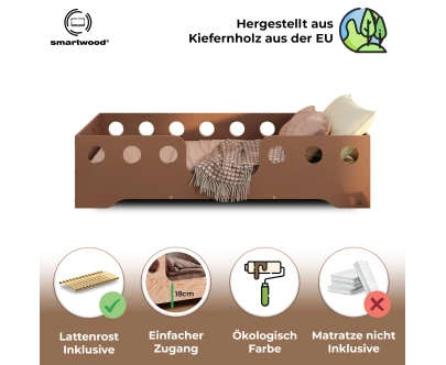Einzelbett für Kinder mit Rausfallschutz und Lattenrost TILA 4 Montessori Holz