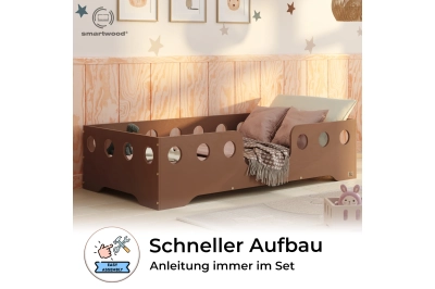 Einzelbett für Kinder mit Rausfallschutz und Lattenrost TILA 4 Montessori Holz