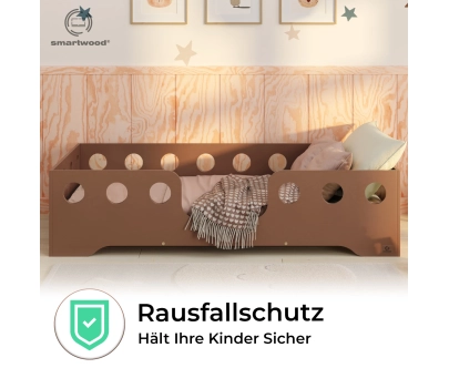 Einzelbett für Kinder mit Rausfallschutz und Lattenrost TILA 4 Montessori Holz