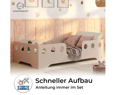 Einzelbett für Kinder mit Rausfallschutz und Lattenrost TILA 4 Montessori Holz