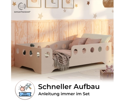 Einzelbett für Kinder mit Rausfallschutz und Lattenrost TILA 4 Montessori Holz
