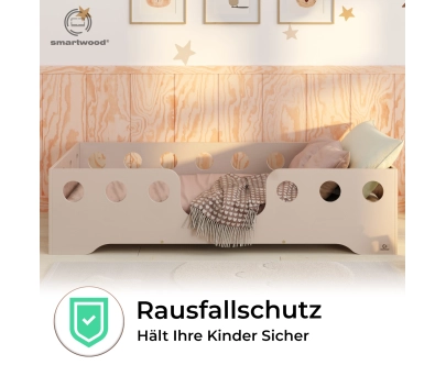 Einzelbett für Kinder mit Rausfallschutz und Lattenrost TILA 4 Montessori Holz