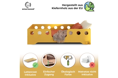 Einzelbett für Kinder mit Rausfallschutz und Lattenrost TILA 4 Montessori Holz
