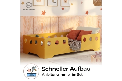 Einzelbett für Kinder mit Rausfallschutz und Lattenrost TILA 4 Montessori Holz