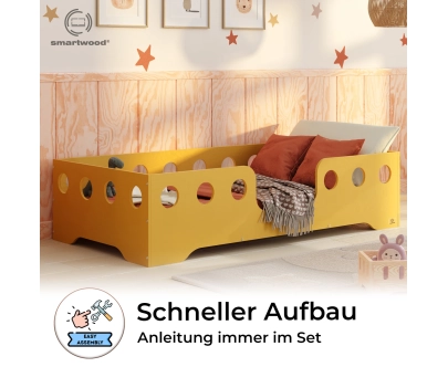 Einzelbett für Kinder mit Rausfallschutz und Lattenrost TILA 4 Montessori Holz