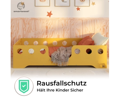 Einzelbett für Kinder mit Rausfallschutz und Lattenrost TILA 4 Montessori Holz