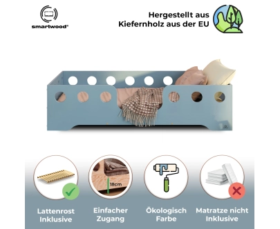 Einzelbett für Kinder mit Rausfallschutz und Lattenrost TILA 4 Montessori Holz