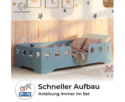 Einzelbett für Kinder mit Rausfallschutz und Lattenrost TILA 4 Montessori Holz