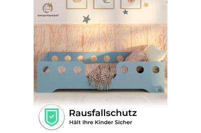 Einzelbett für Kinder mit Rausfallschutz und Lattenrost TILA 4 Montessori Holz