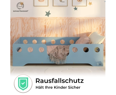 Einzelbett für Kinder mit Rausfallschutz und Lattenrost TILA 4 Montessori Holz