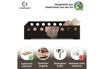 Einzelbett für Kinder mit Rausfallschutz und Lattenrost TILA 4 Montessori Holz
