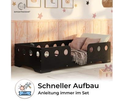 Einzelbett für Kinder mit Rausfallschutz und Lattenrost TILA 4 Montessori Holz