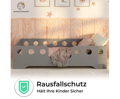 Einzelbett für Kinder mit Rausfallschutz und Lattenrost TILA 4 Montessori Holz
